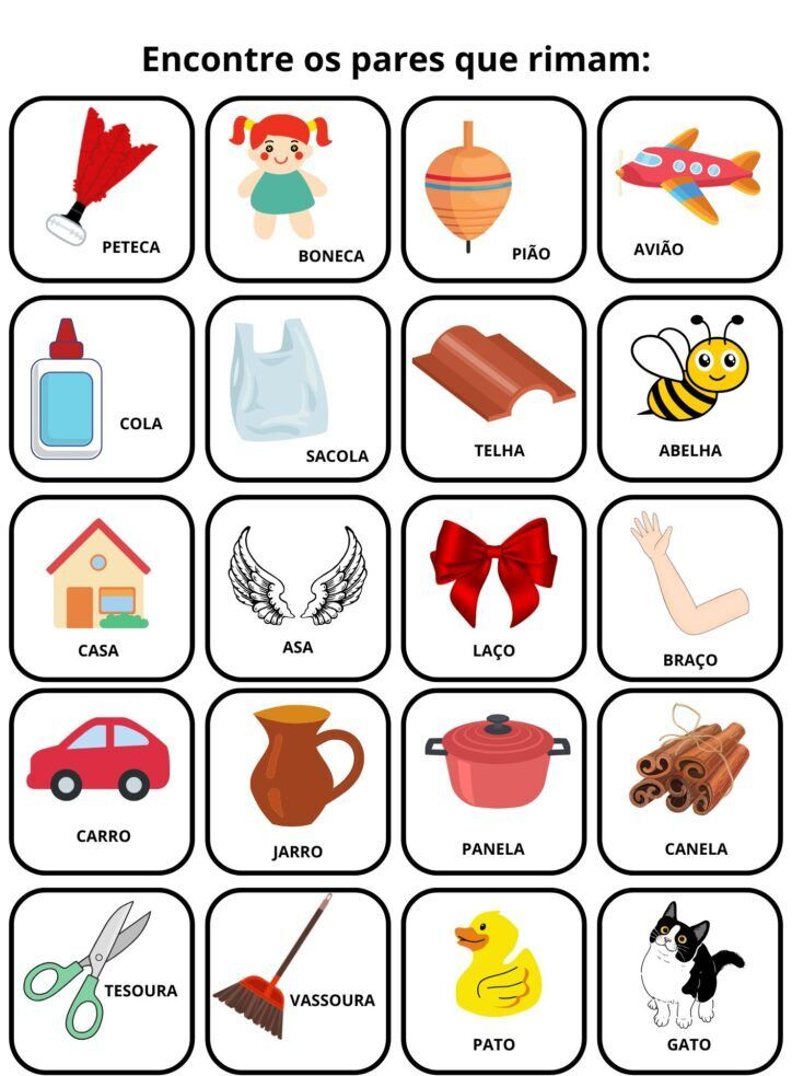 Jogo da Memoria para imprimir com rimas divertido