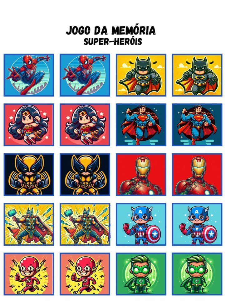 Jogo da Memoria para imprimir com Super-Heróis