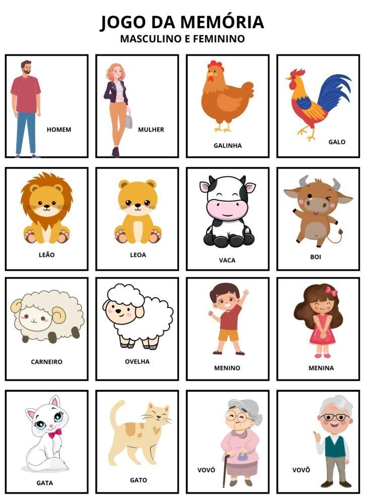 Jogo da Memoria para Imprimir: Masculino e Feminino