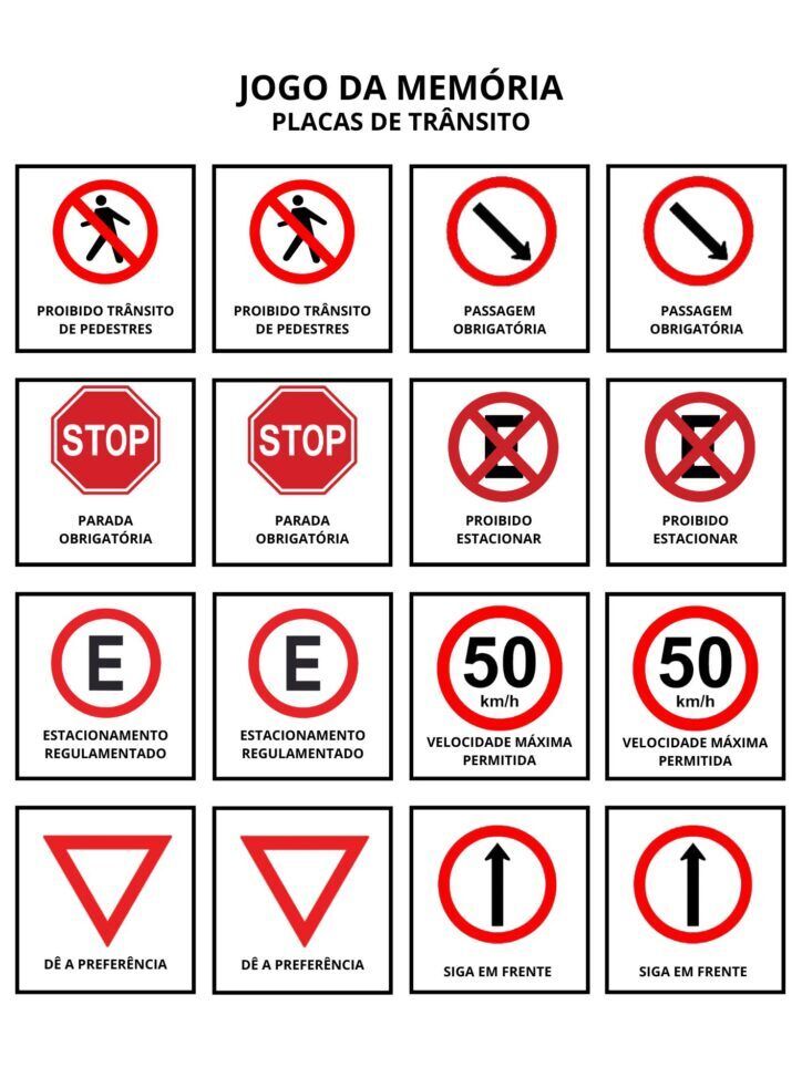 Jogo da Memoria para imprimir Placas de Trânsito
