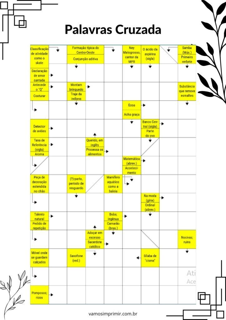 Jogo de Palavras Cruzadas para Imprimir e Diversão