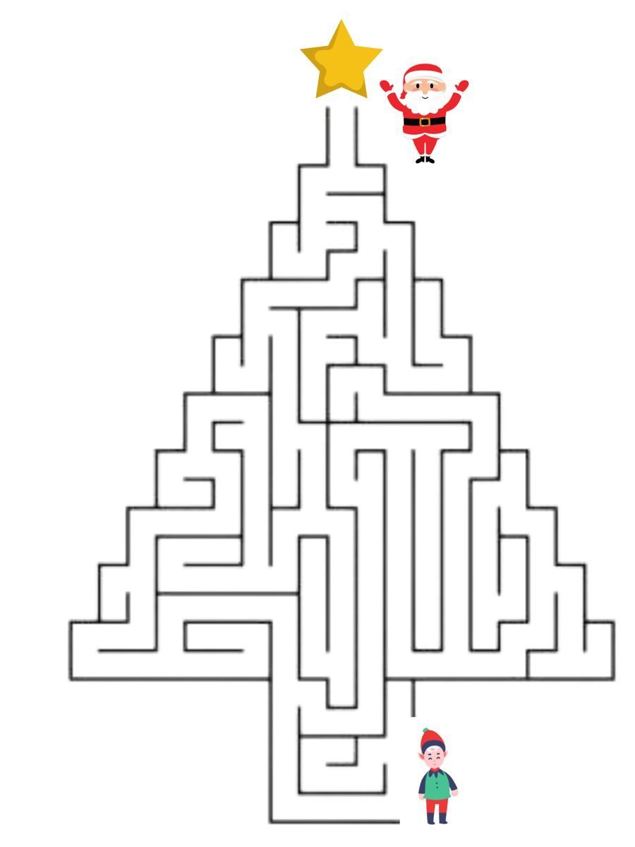 Labirinto de Natal para Imprimir: Diversão com Papai Noel e Duende