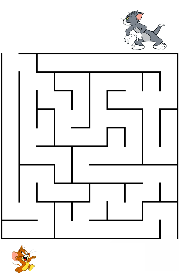 Labirinto para imprimir: ajude o rato a encontrar o gato