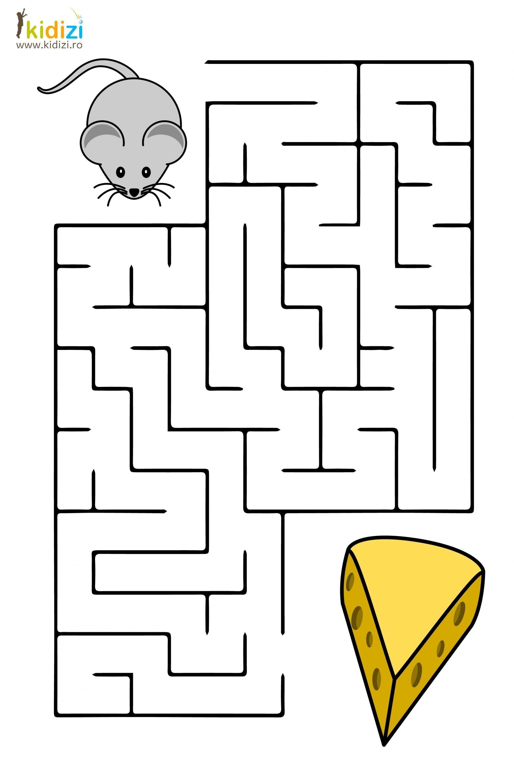 Labirinto para imprimir - Ajude o rato a encontrar o queijo