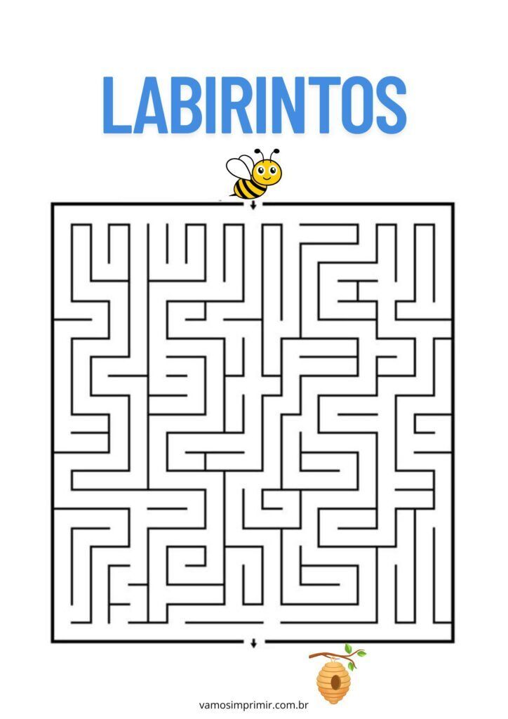 Labirinto para imprimir com abelha e colmeia para crianças
