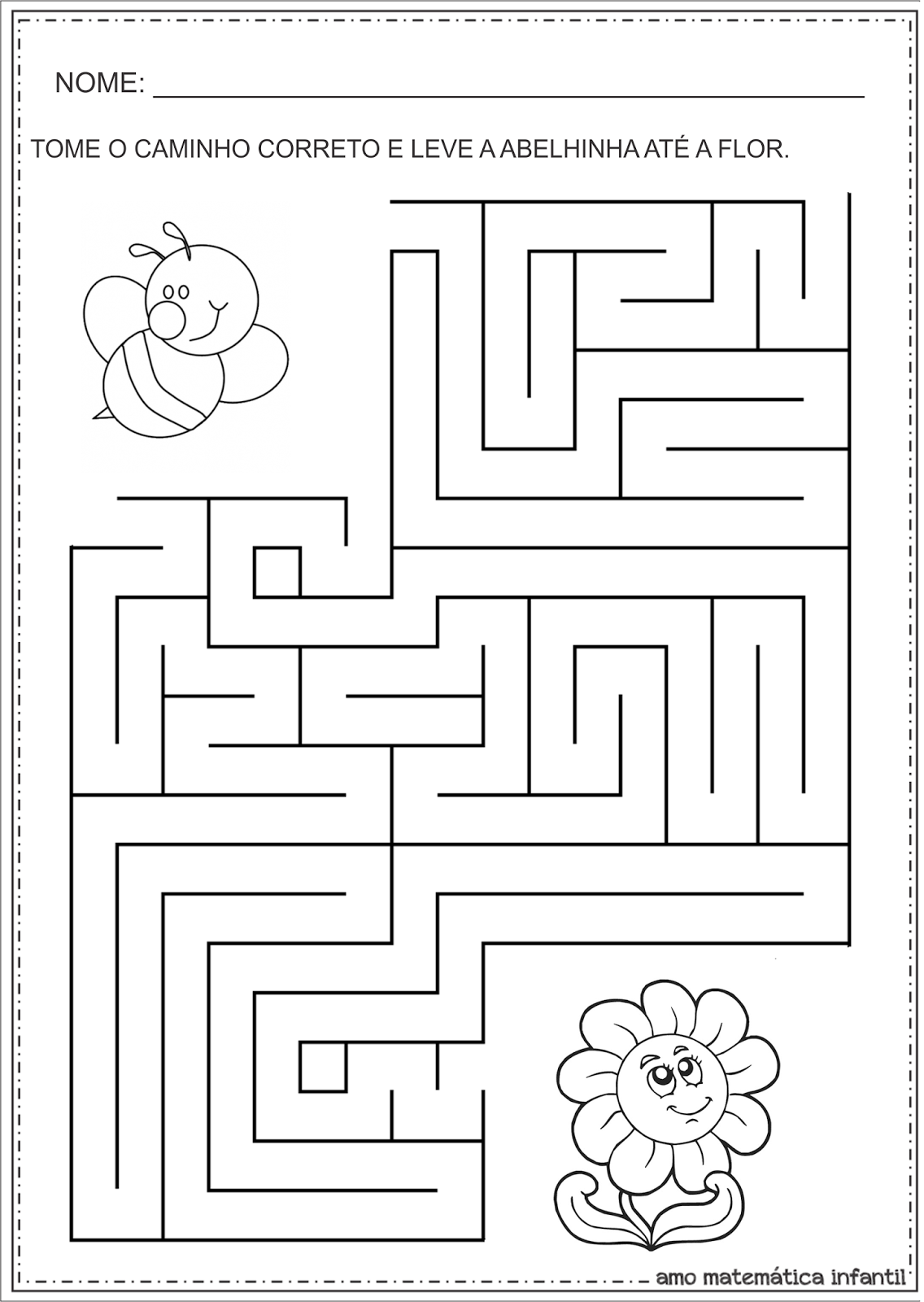 Labirinto para imprimir com abelhinha e flor para crianças
