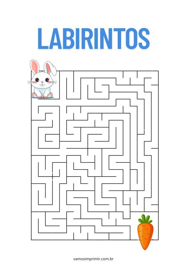 Labirinto para imprimir com coelho e cenoura divertido