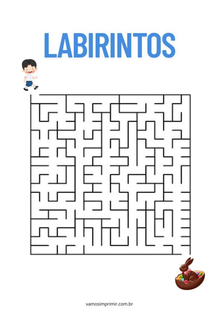 Labirinto para imprimir com coelho e criança - Atividades divertidas