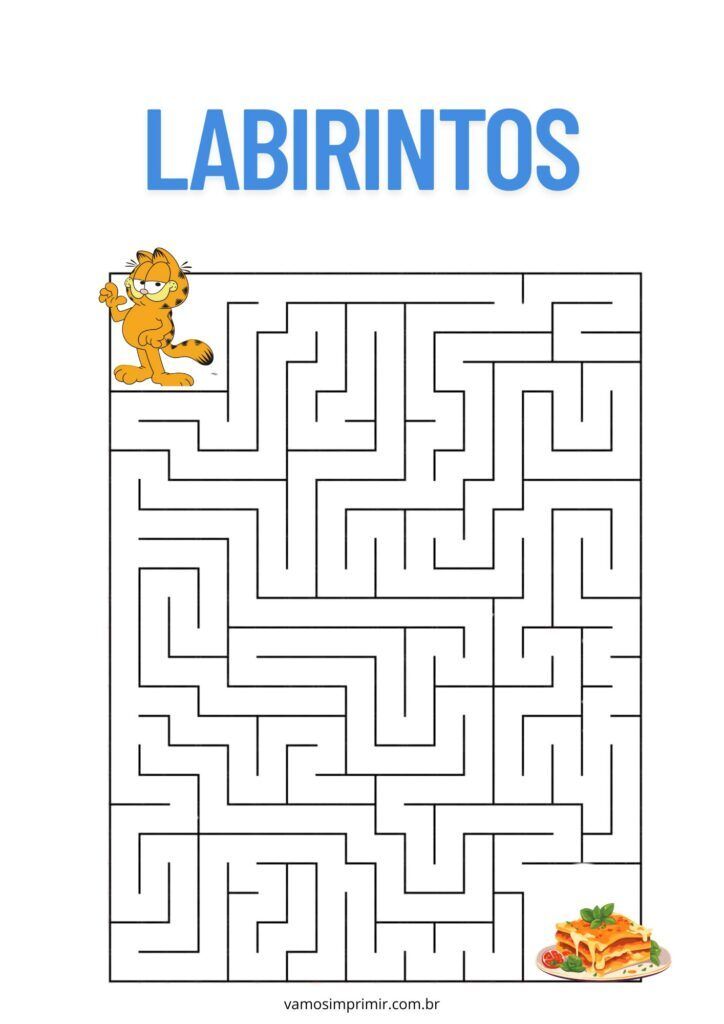Labirinto para Imprimir com Personagem Divertido e Lasanha