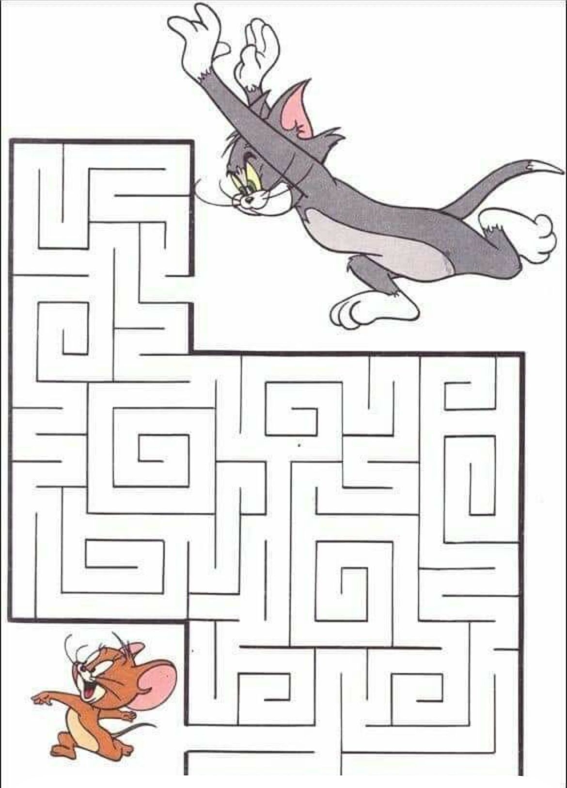 Labirinto para imprimir com Tom e Jerry - Adivinhe o caminho!