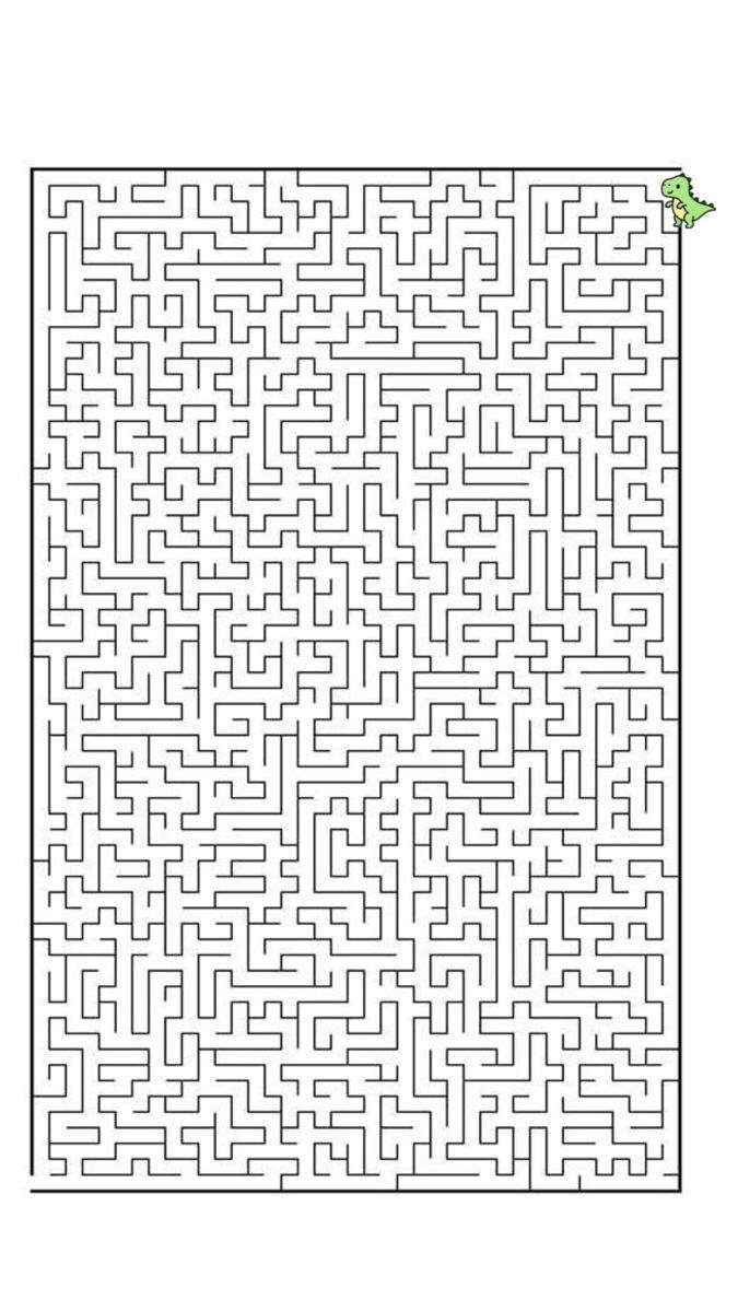 Labirinto para imprimir dinossauro verde - Atividade divertida para crianças