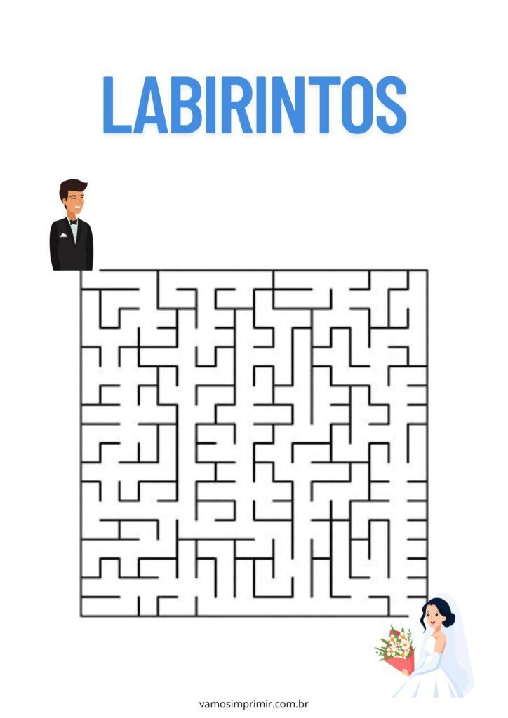 Labirinto para imprimir para Casamento com Noivo e Noiva