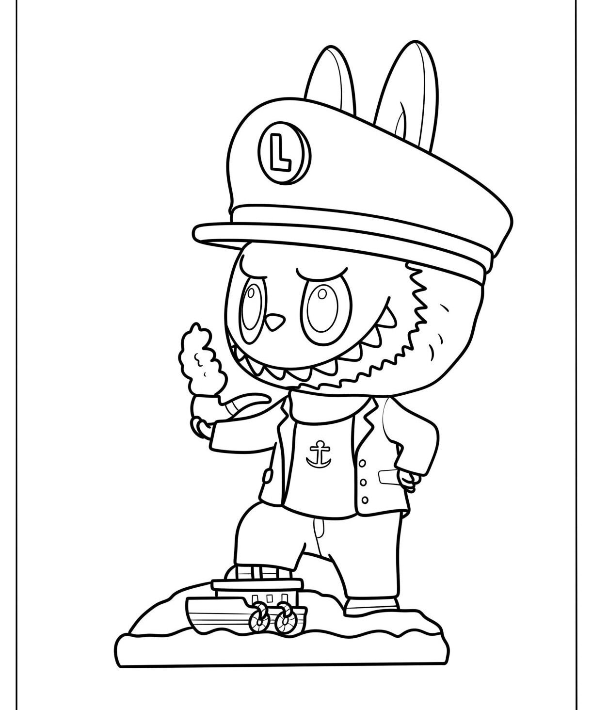 Labubu para Imprimir e Colorir com Estilo Marítimo