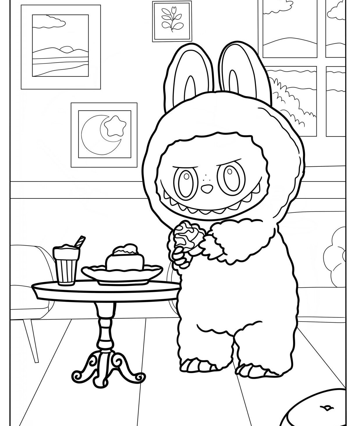 Labubu para Imprimir e Colorir com Orelhas Grandes e Fofas