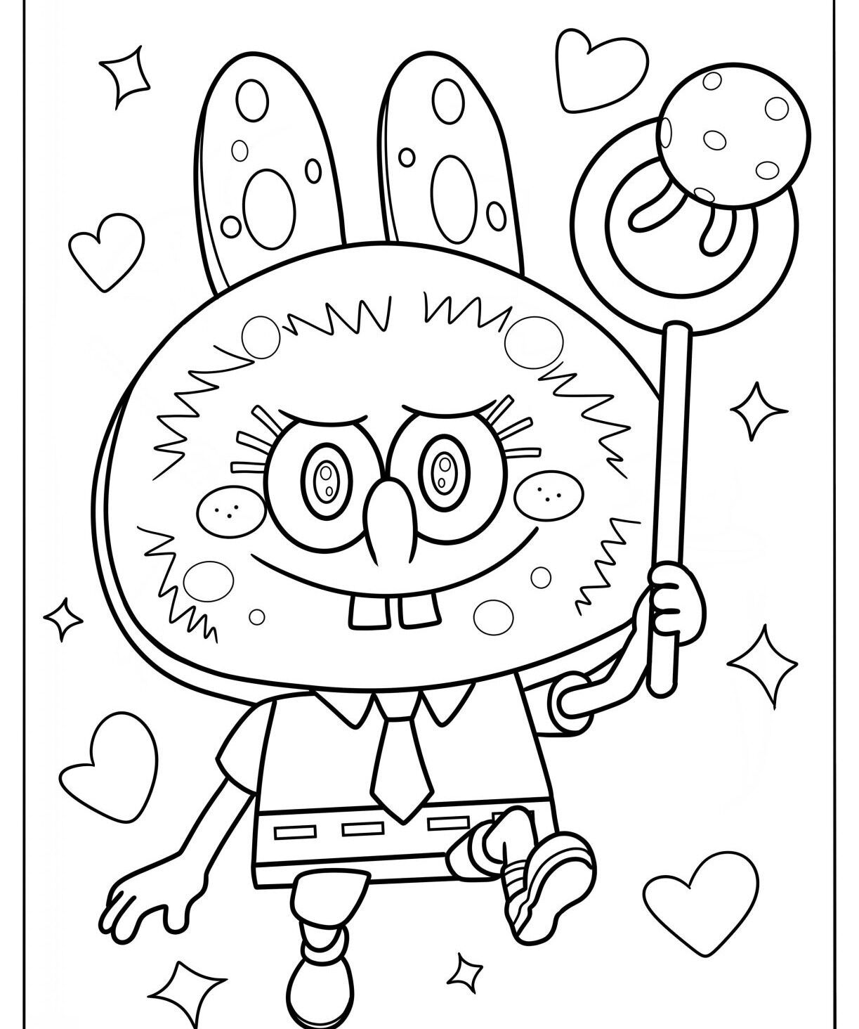 Labubu para Imprimir e Colorir com Pirulito Divertido