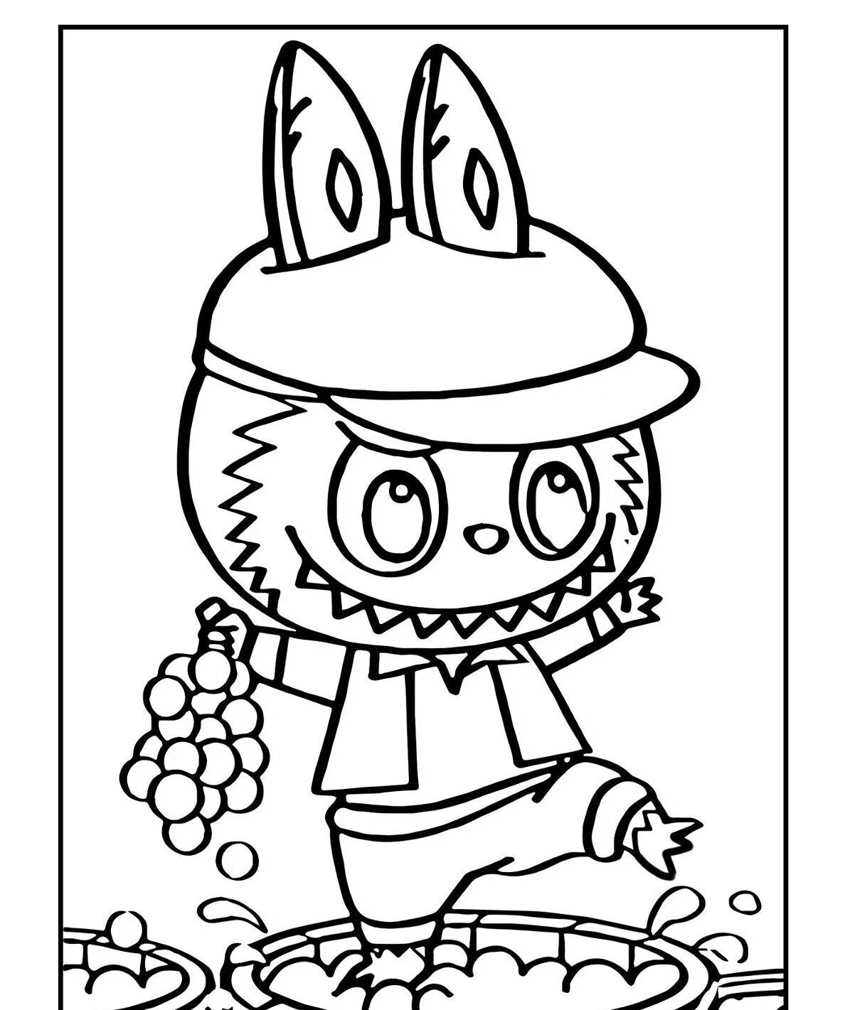 Labubu para Imprimir e Colorir com Uvas Divertidas