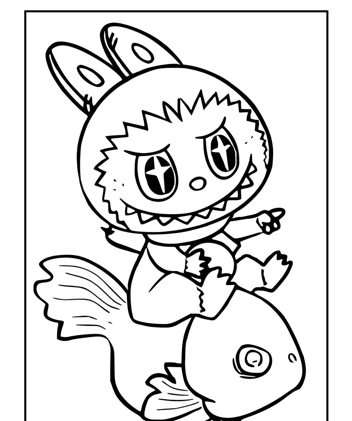 Labubu para Imprimir e Colorir em um Peixe Divertido