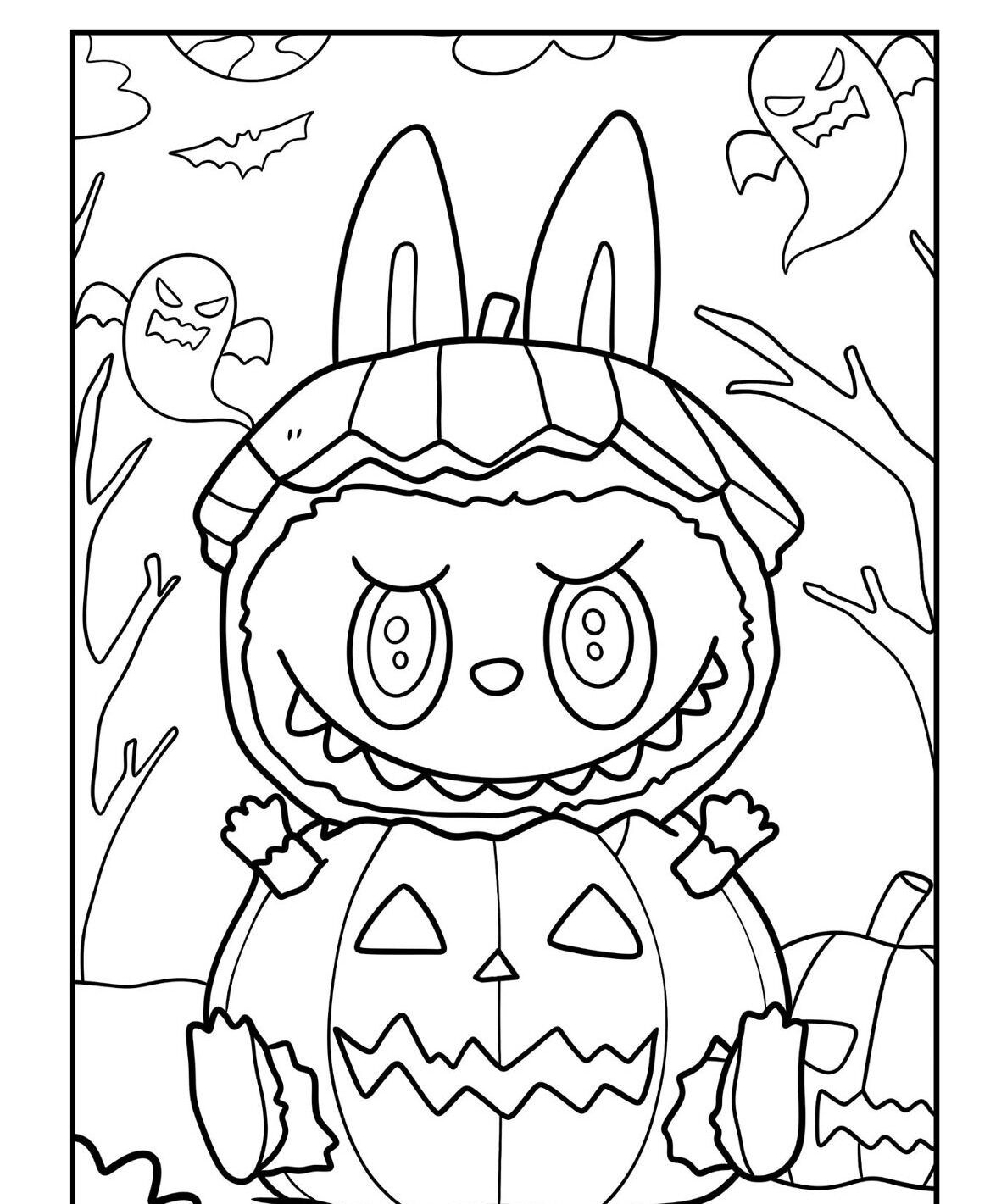 Labubu para Imprimir e Colorir: Fantasia de Halloween