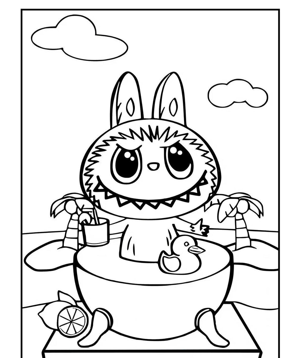 Labubu para Imprimir e Colorir na Banheira Alegre