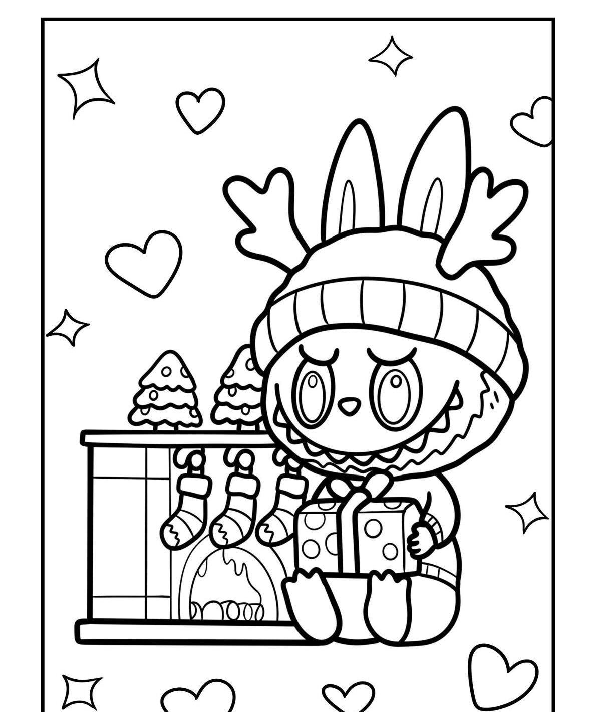 Labubu para Imprimir e Colorir na Lareira Aconchegante