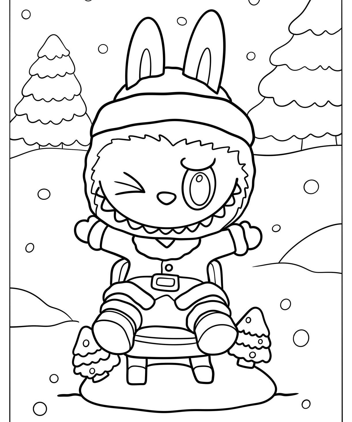 Labubu para Imprimir e Colorir no Trenó Divertido