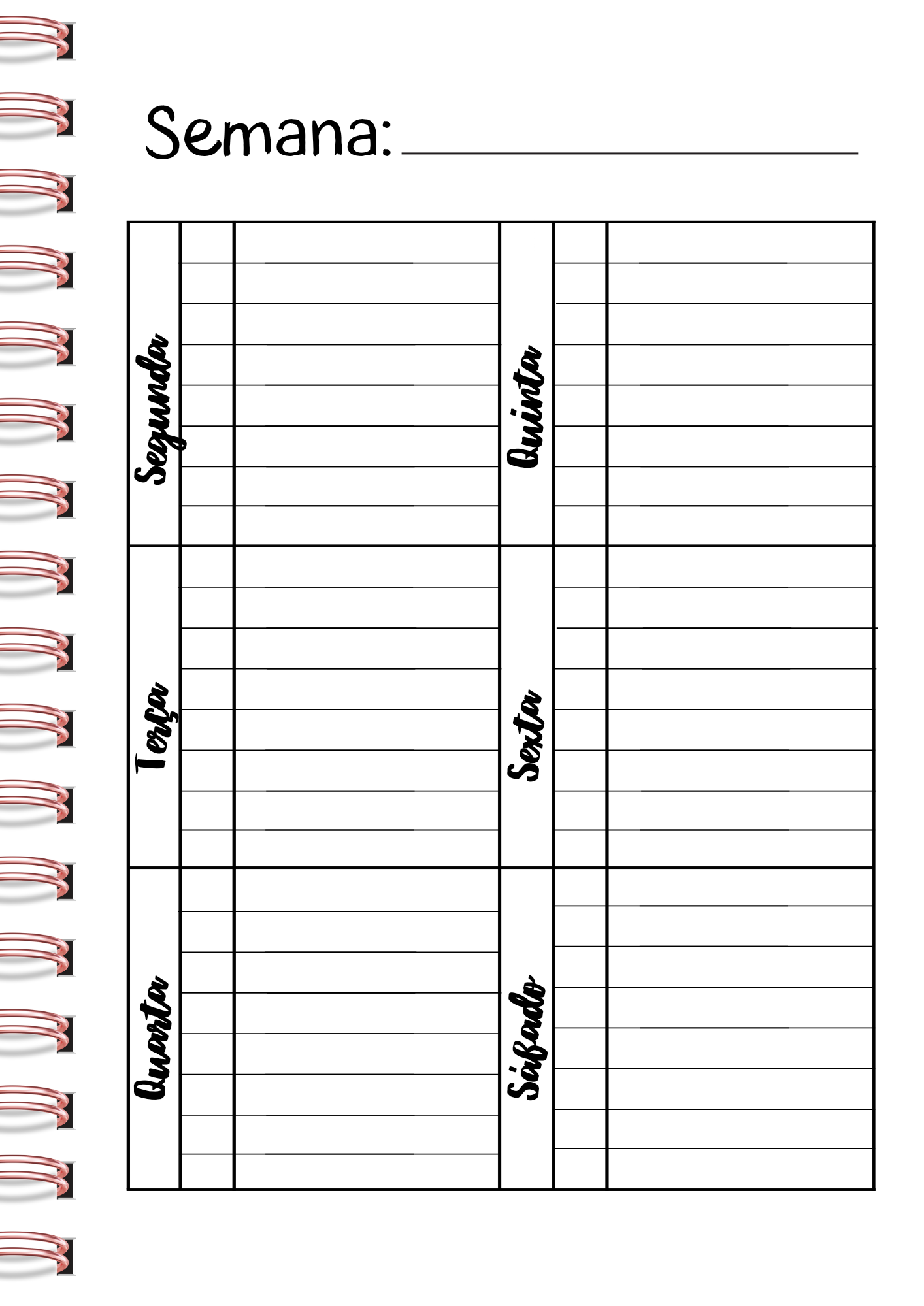 Modelo de Planner Semanal para Imprimir com Anotações