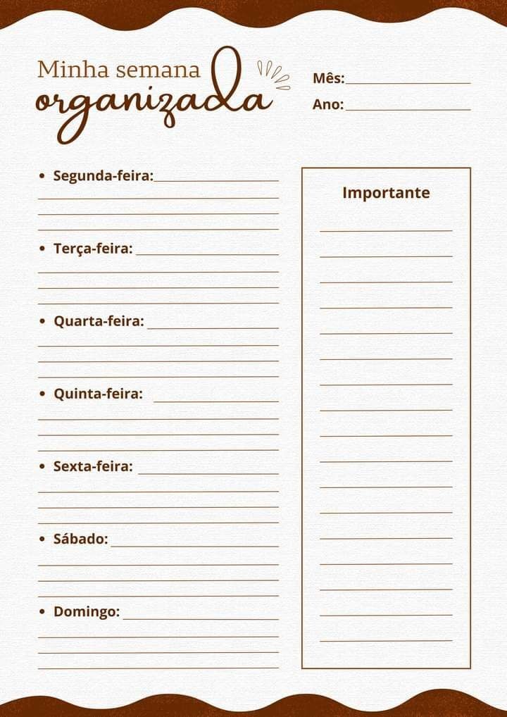 Modelo de Planner Semanal para Imprimir e Organizar Seu Tempo