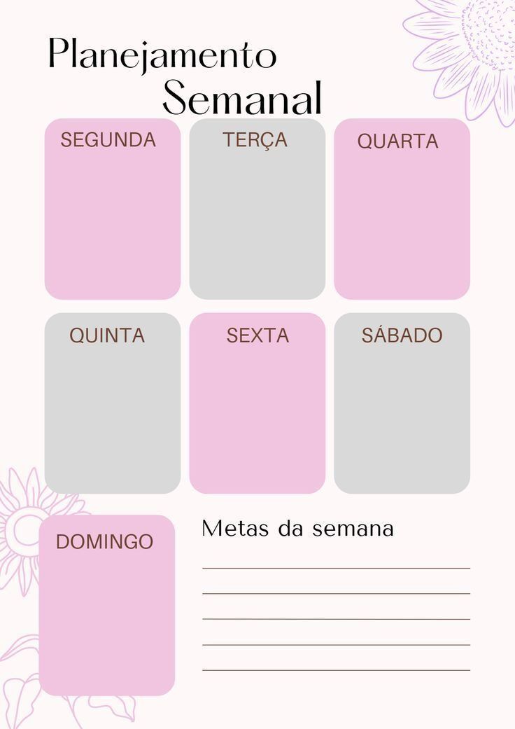 Modelo de Planner Semanal Rosa e Cinza para Imprimir