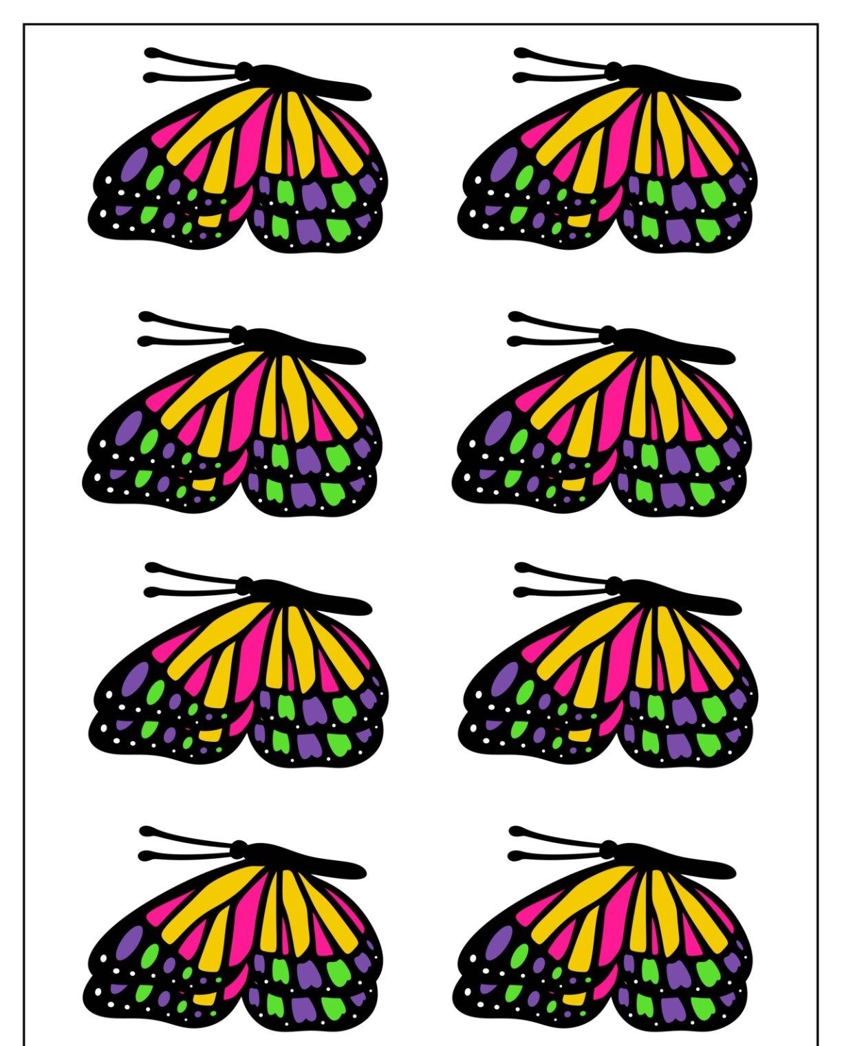 Molde de Borboletas Coloridas para Imprimir - Atividades Criativas