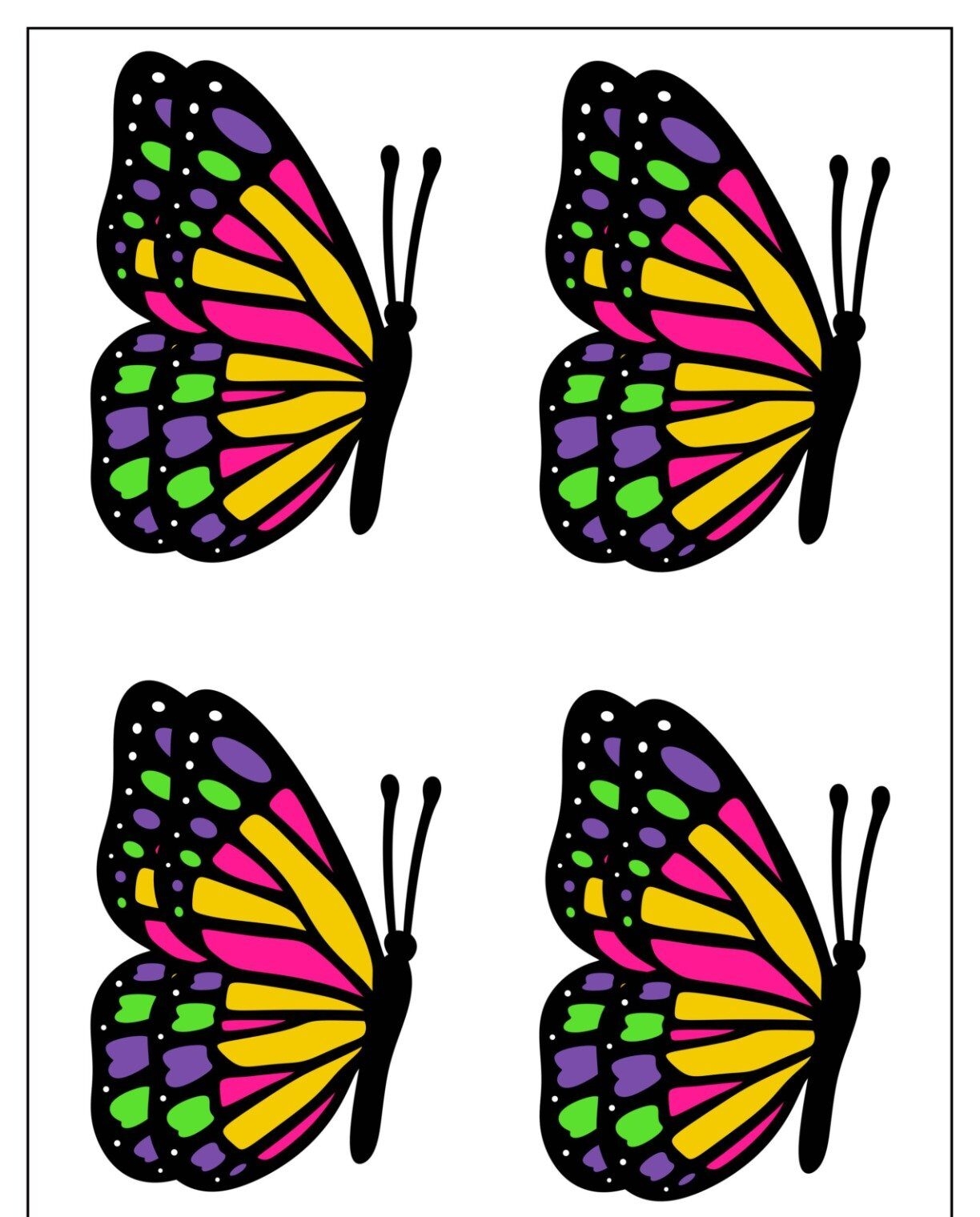 Molde de Borboletas Coloridas para Imprimir e Criar Arte