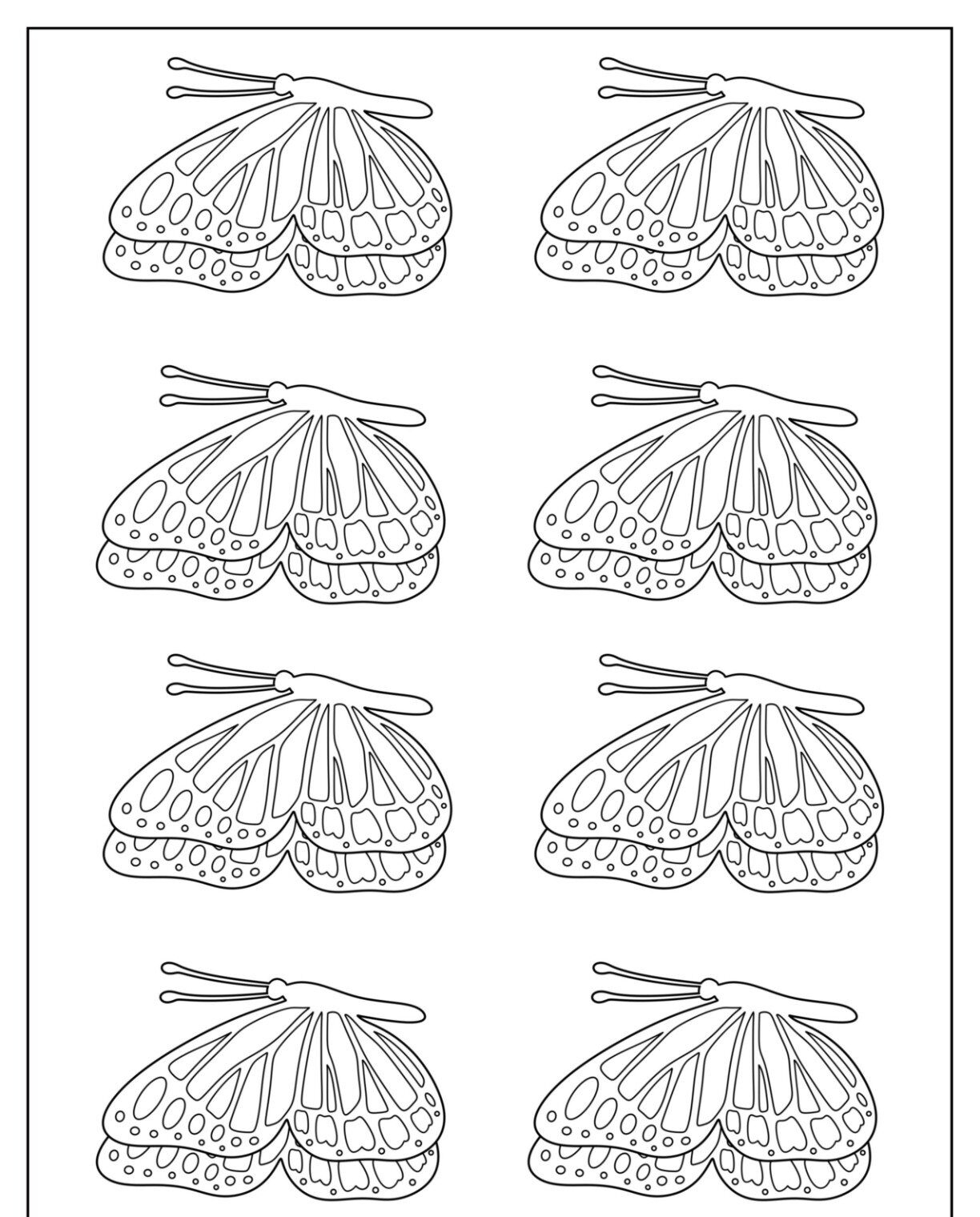 Molde de Borboletas Preto e Branco para Imprimir e Colorir