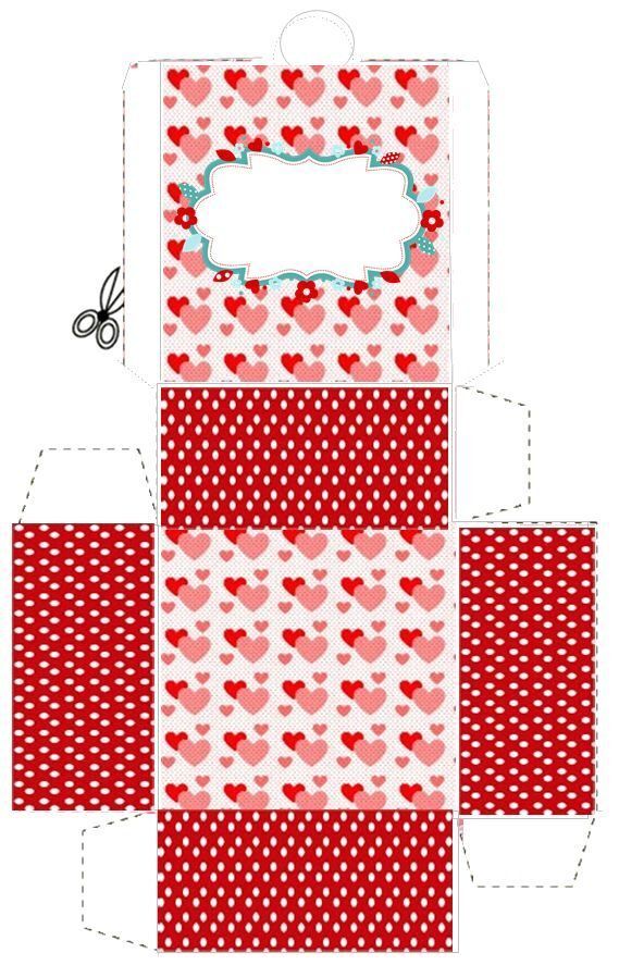 Molde de Caixa para Imprimir com Corações e Bolinhas