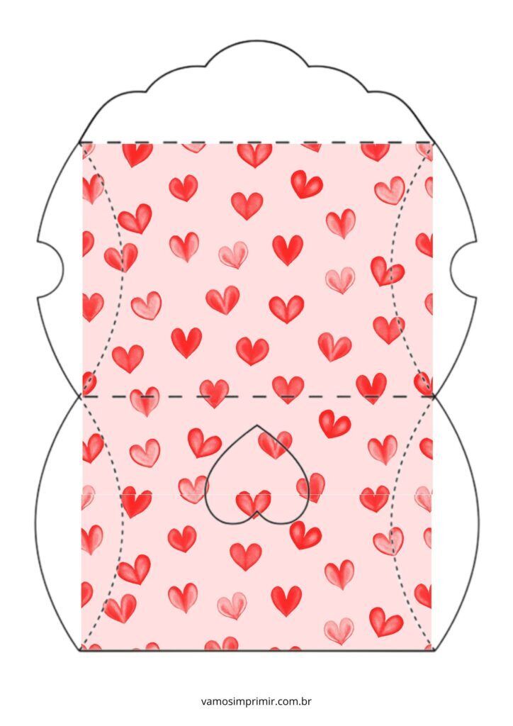 Molde de Caixa para Imprimir com Corações Rosa e Vermelho
