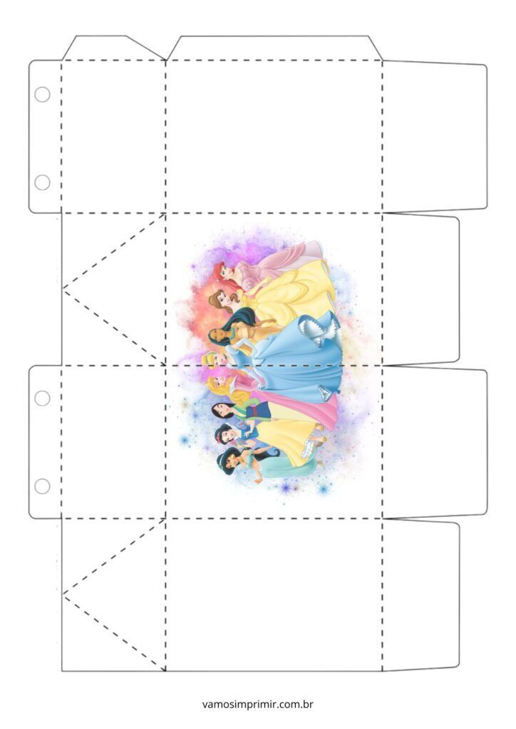 Molde de Caixa para imprimir com Príncipes e Princesas