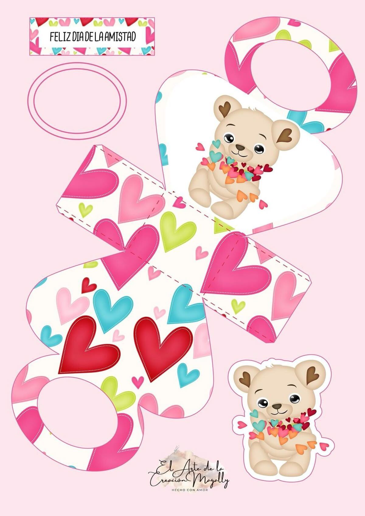 Molde de Caixa para Imprimir com Ursinho Colorido