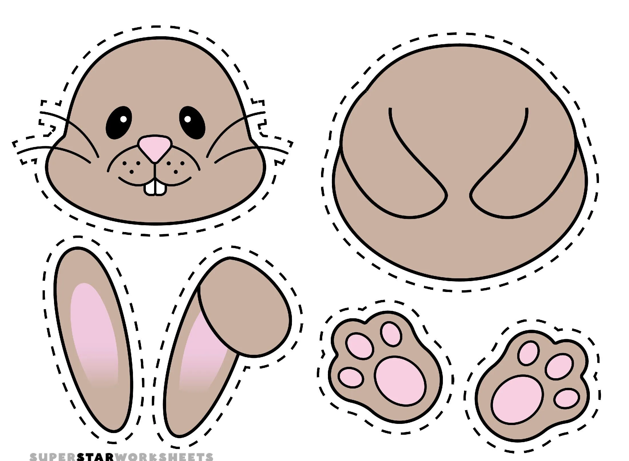 Molde de Coelho para Imprimir com Partes Destacáveis