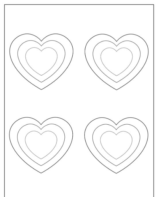 Molde de Coração Crescente para imprimir com 4 Conjuntos Concêntricos
