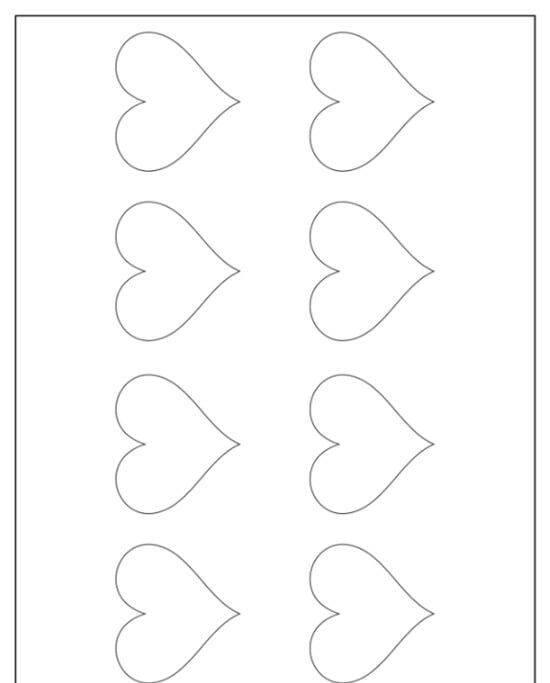 Molde de Coração para imprimir com 8 Corações em Folha