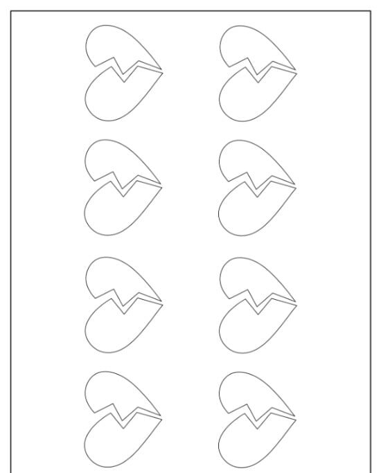 Molde de Coração Partido para imprimir com 8 Corações Divididos