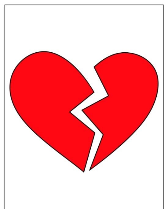 Molde de Coração Partido para Imprimir com Fundo Branco e Borda Preta