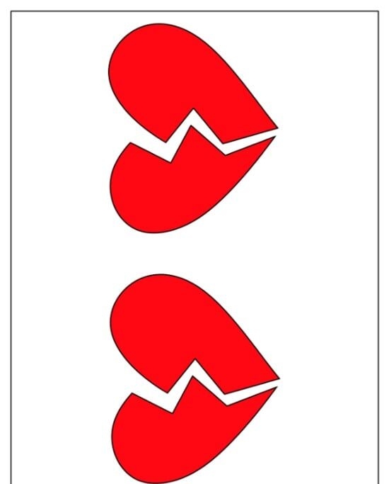 Molde de Coração Partido para Imprimir e Usar em Atividades Criativas