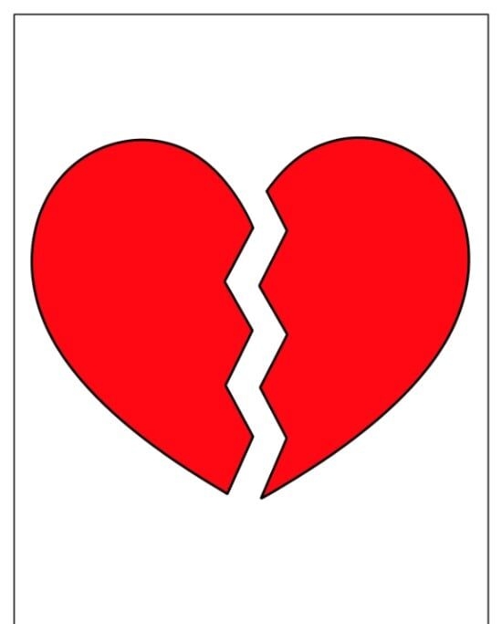 Molde de Coração Partido para Imprimir em Papel Criativo