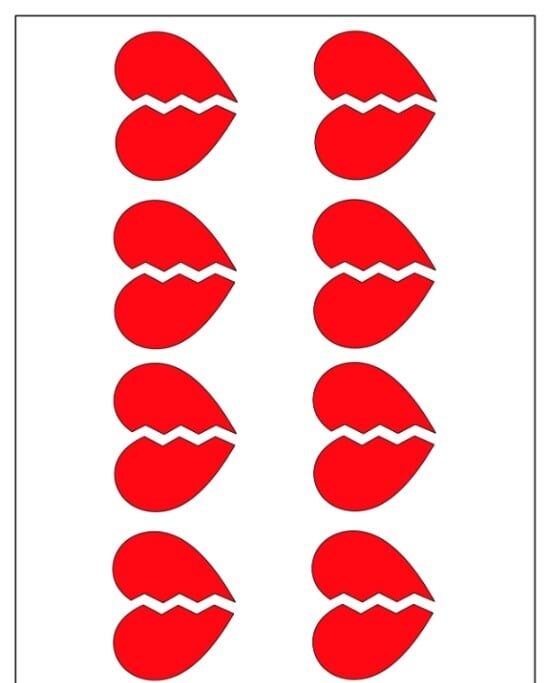 Molde de Coração Partido Vermelho para Imprimir e Criar Artigos