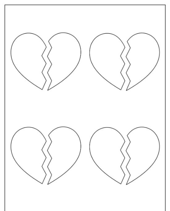 Molde de Coração Quebrado para Imprimir e Usar em Artesanato