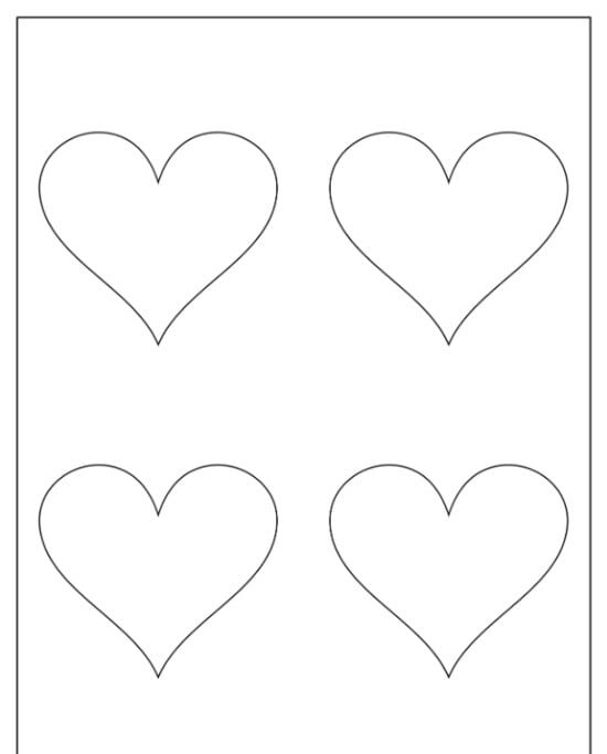 Molde de Coração Simples para Imprimir - Quatro Corações em Duas Fileiras