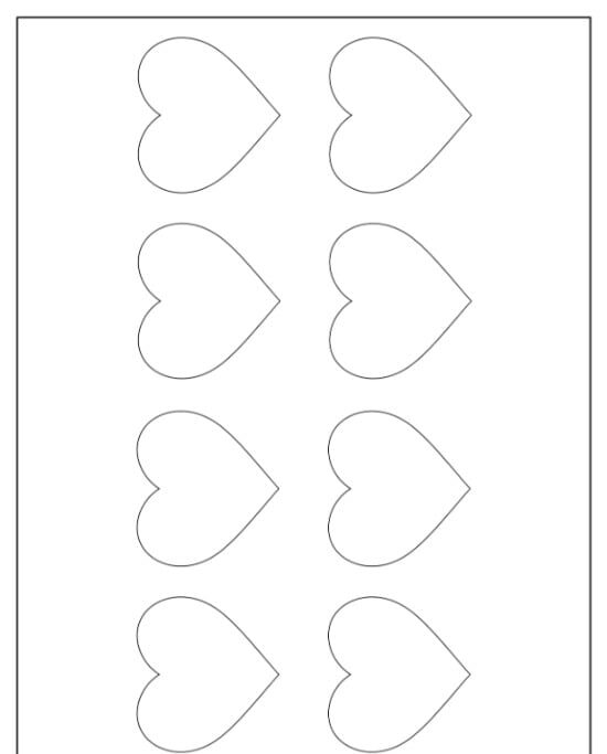 Molde de Coração Tradicional com 8 Corações Pequenos para Imprimir