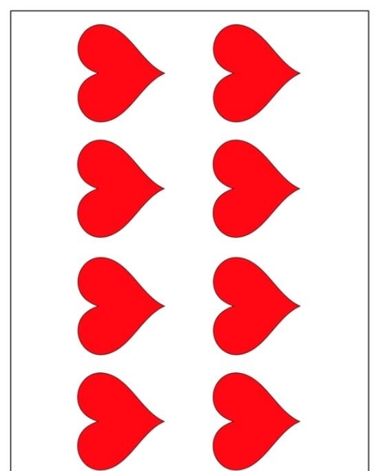 Molde de Coração Vermelho para Imprimir em Duas Colunas