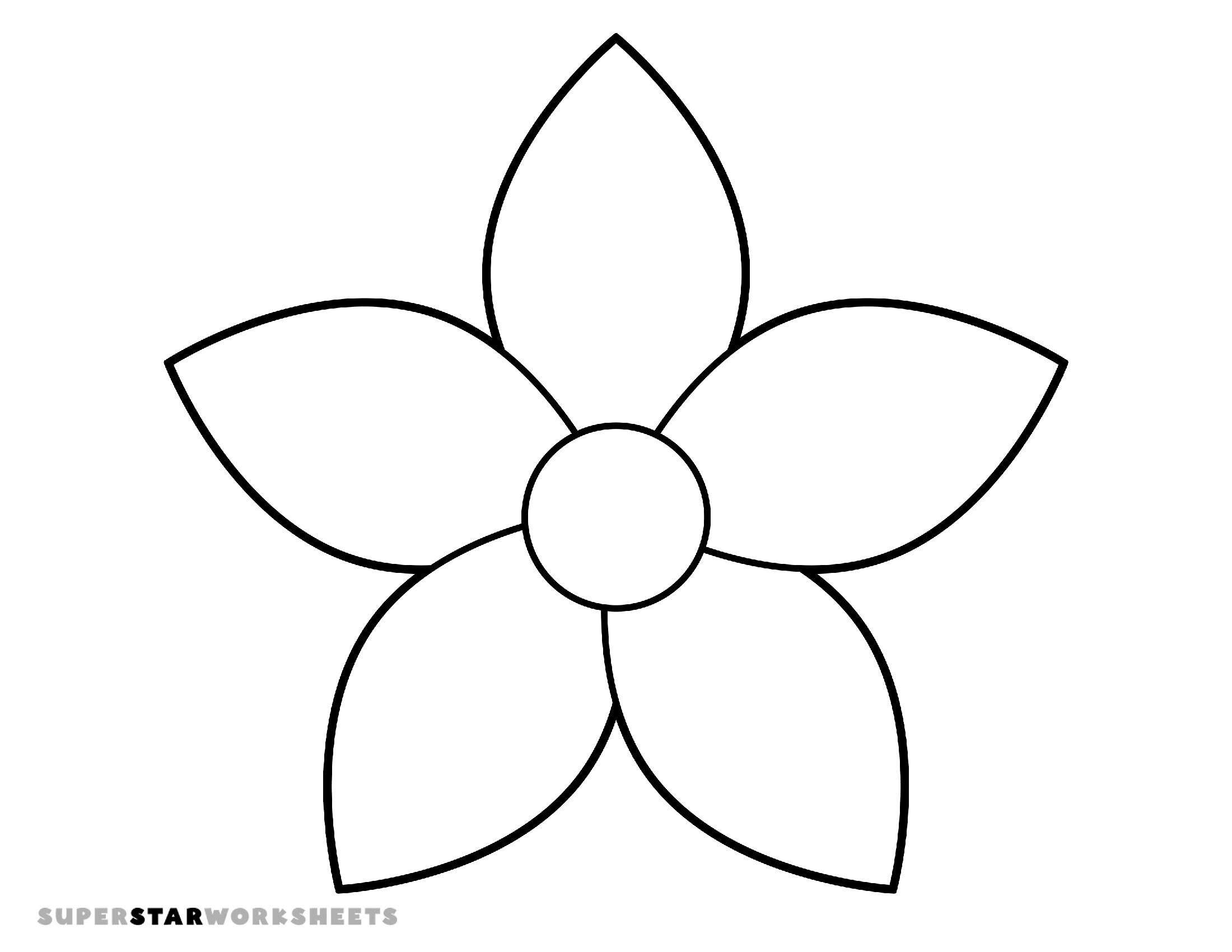 Molde de Flor para Imprimir com 5 Pétalas e Círculo Central