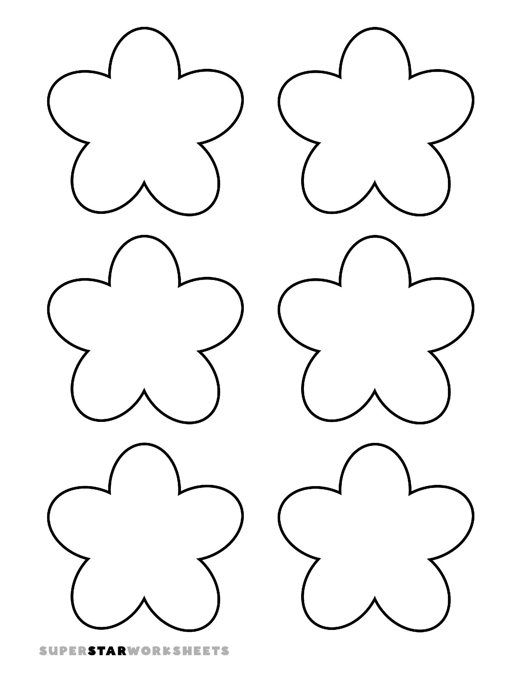 Molde de Flores para Imprimir com 6 Flores de 5 Pétalas