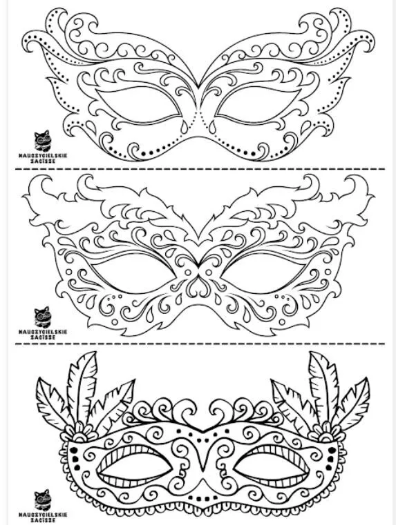 Molde de Máscara de Carnaval para Imprimir com Padrões Elegantes